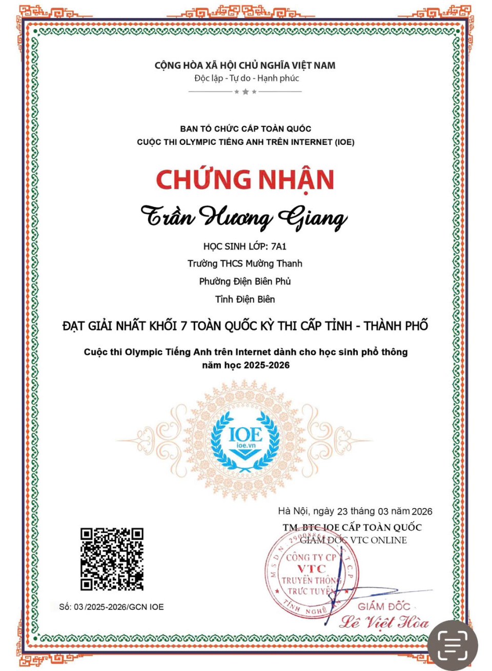 Trường THCS Mường Thanh tham gia cuộc thi Olympic tiếng anh trên internet cấp tỉnh năm học 2025-2026