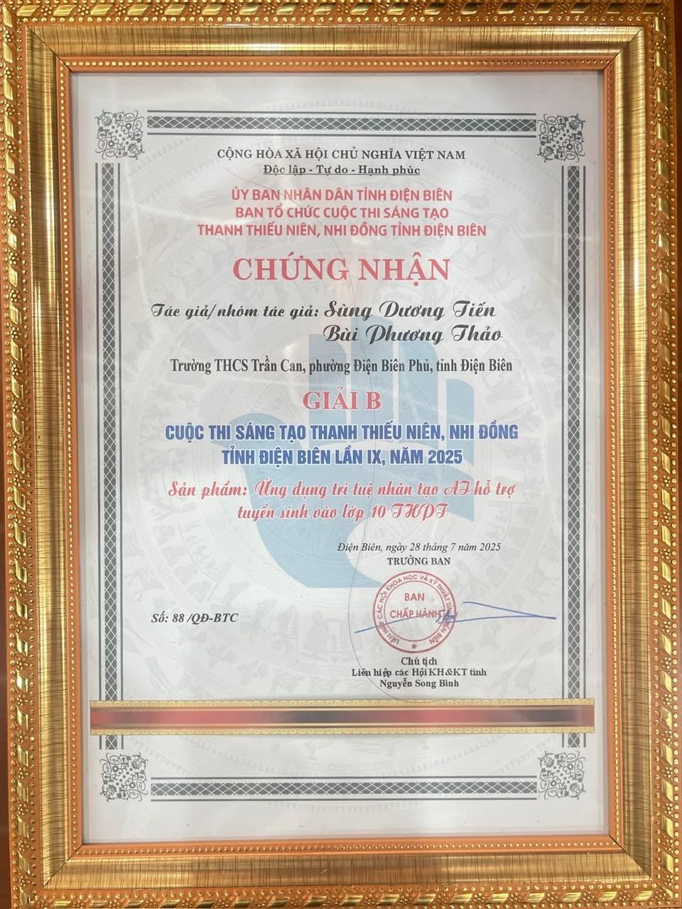 Trường THCS Trần Can đạt giải nhì trong cuộc thi sáng tạo thanh thiếu niên, nhi đồng cấp tỉnh