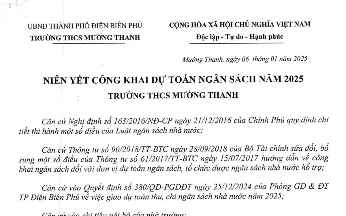 Công khai ngân sách - Trường THCS Mường Thanh