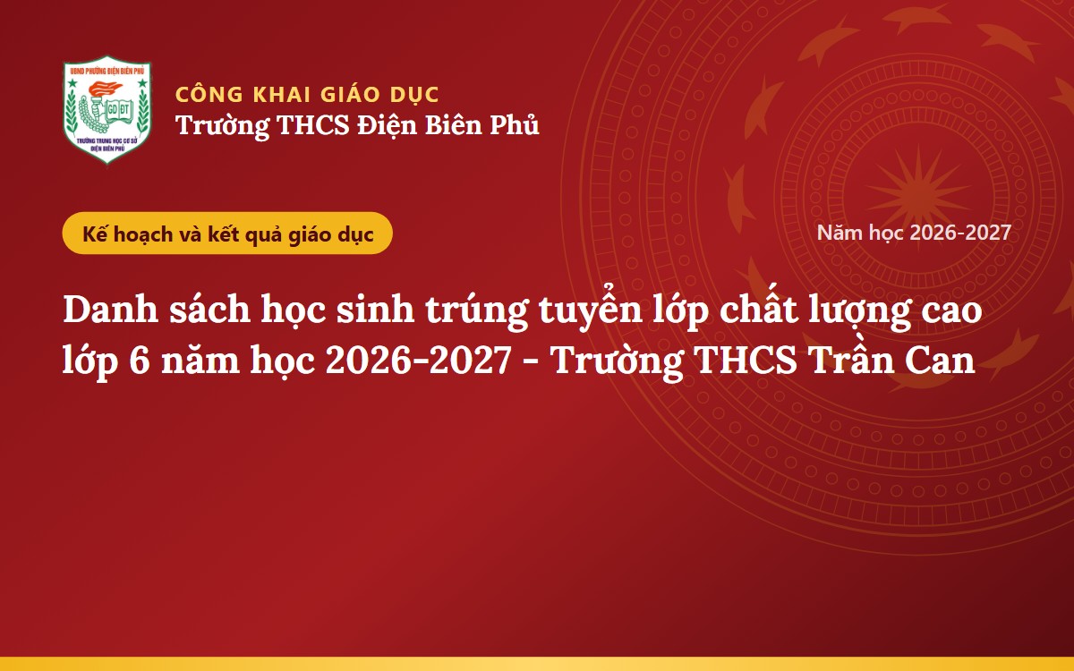 Danh sách học sinh trúng tuyển lớp chất lượng cao lớp 6 năm học 2026-2027 - Trường THCS Trần Can