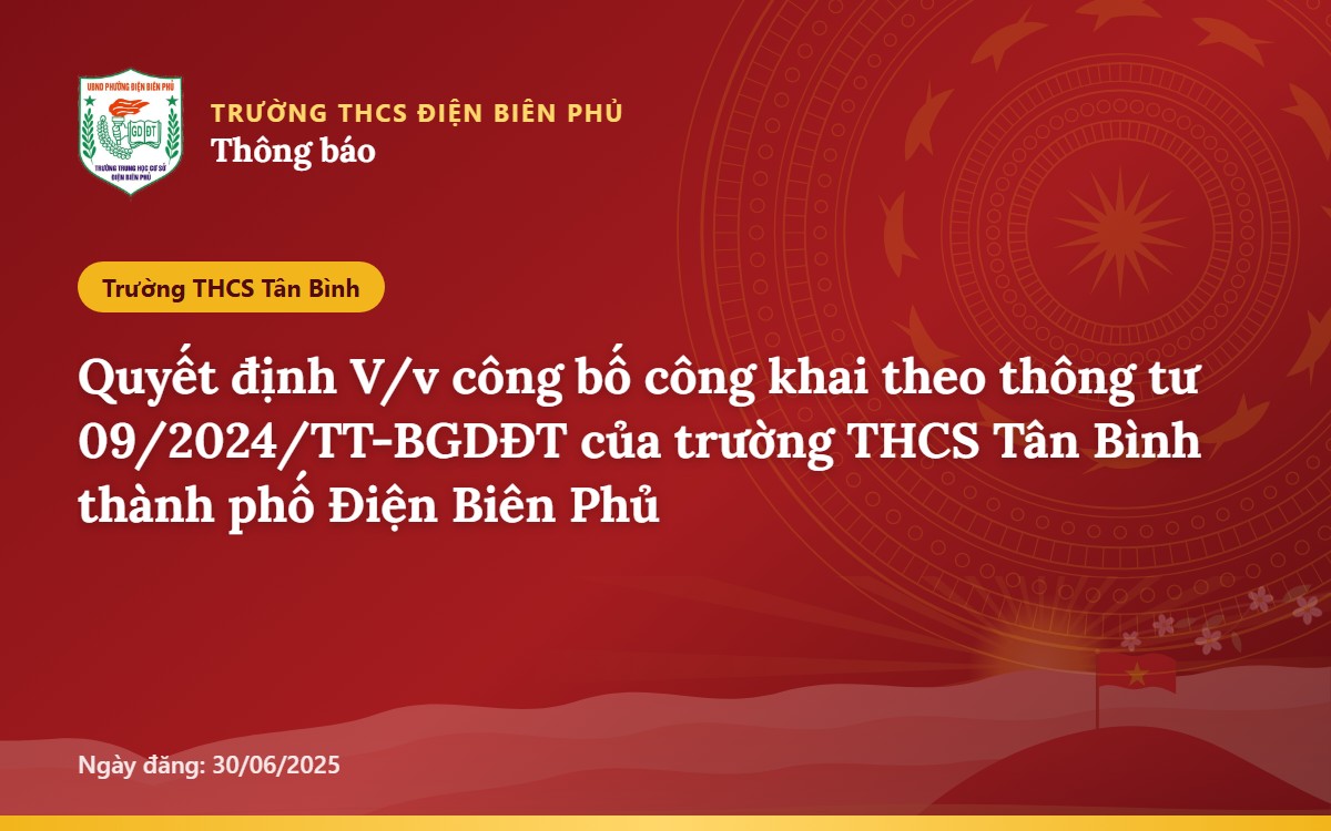 Quyết định V/v công bố công khai theo thông tư 09/2024/TT-BGDĐT của trường THCS Tân Bình thành phố Điện Biên Phủ