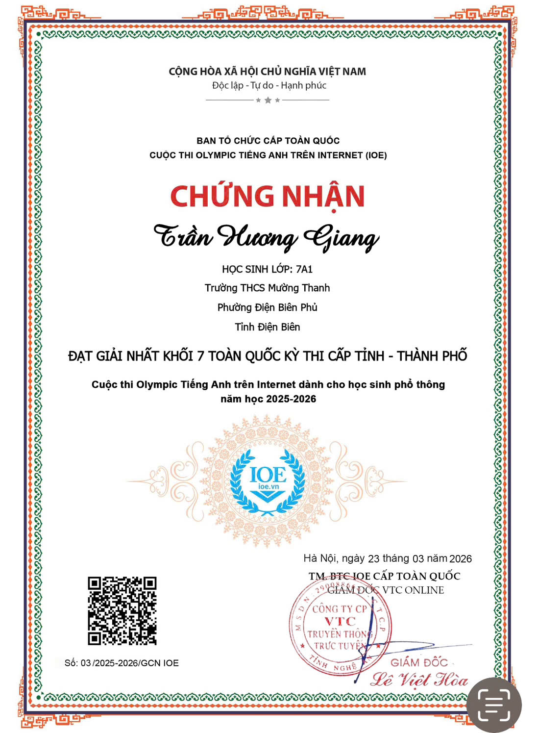 Trường THCS Mường Thanh tham gia cuộc thi Olympic tiếng anh trên internet cấp tỉnh năm học 2025-2026