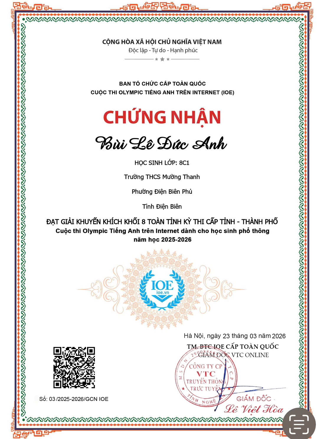 Trường THCS Mường Thanh tham gia cuộc thi Olympic tiếng anh trên internet cấp tỉnh năm học 2025-2026