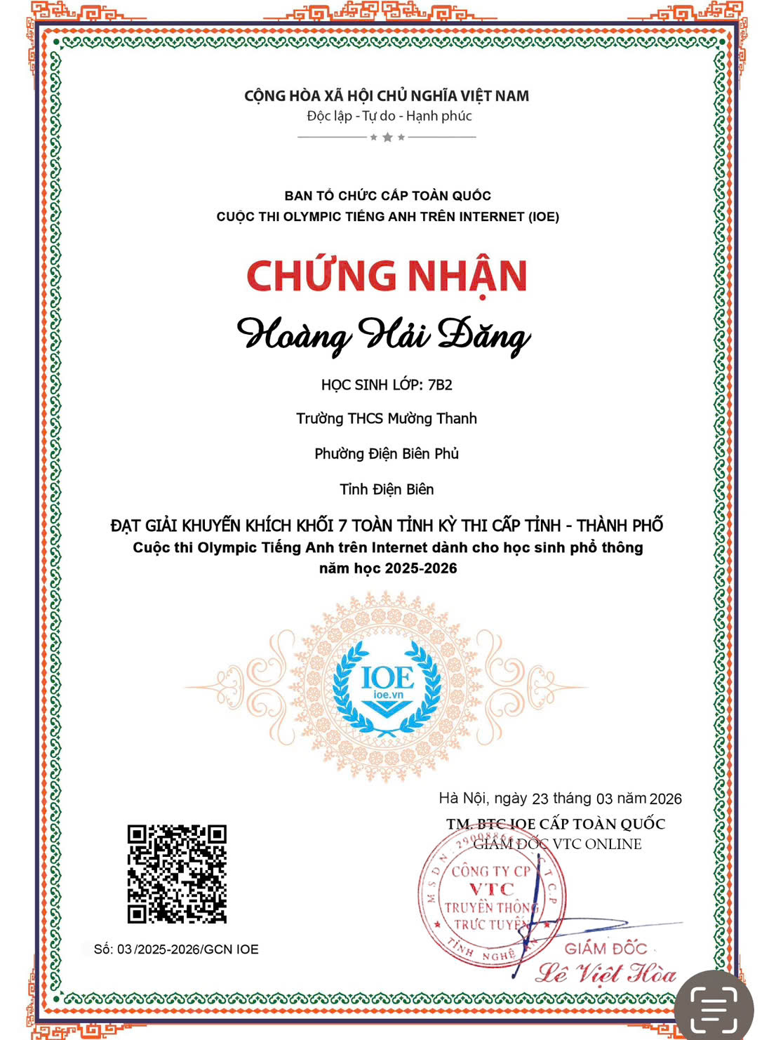 Trường THCS Mường Thanh tham gia cuộc thi Olympic tiếng anh trên internet cấp tỉnh năm học 2025-2026