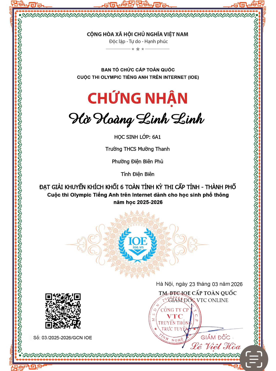 Trường THCS Mường Thanh tham gia cuộc thi Olympic tiếng anh trên internet cấp tỉnh năm học 2025-2026