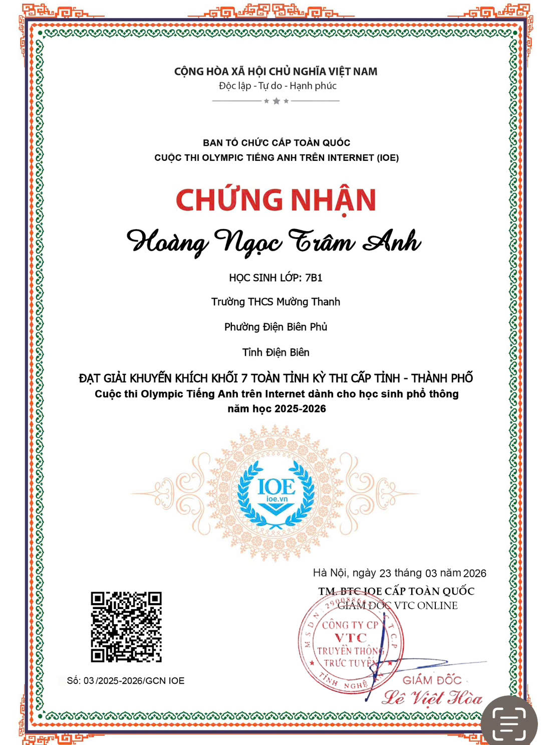 Trường THCS Mường Thanh tham gia cuộc thi Olympic tiếng anh trên internet cấp tỉnh năm học 2025-2026
