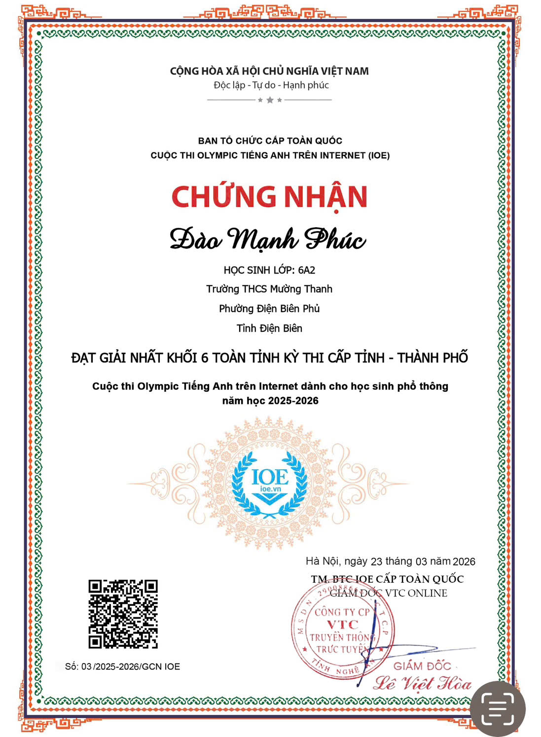 Trường THCS Mường Thanh tham gia cuộc thi Olympic tiếng anh trên internet cấp tỉnh năm học 2025-2026