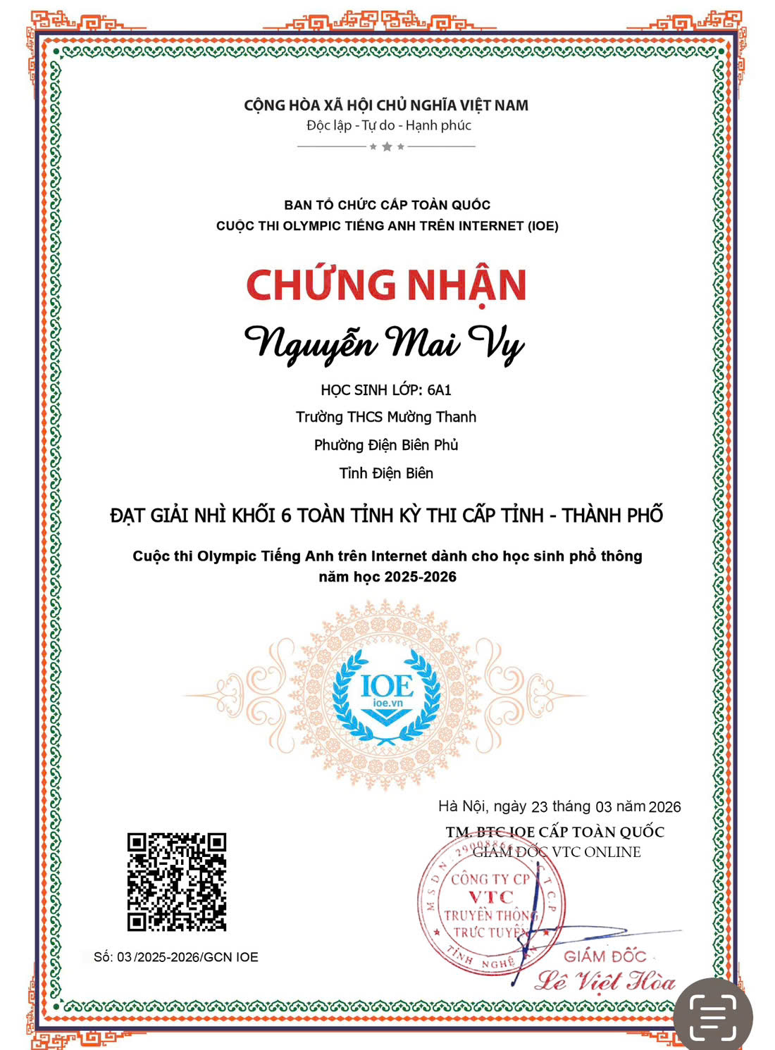 Trường THCS Mường Thanh tham gia cuộc thi Olympic tiếng anh trên internet cấp tỉnh năm học 2025-2026