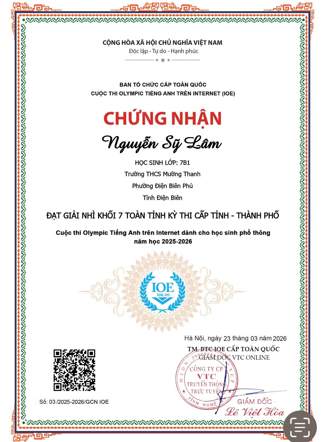 Trường THCS Mường Thanh tham gia cuộc thi Olympic tiếng anh trên internet cấp tỉnh năm học 2025-2026