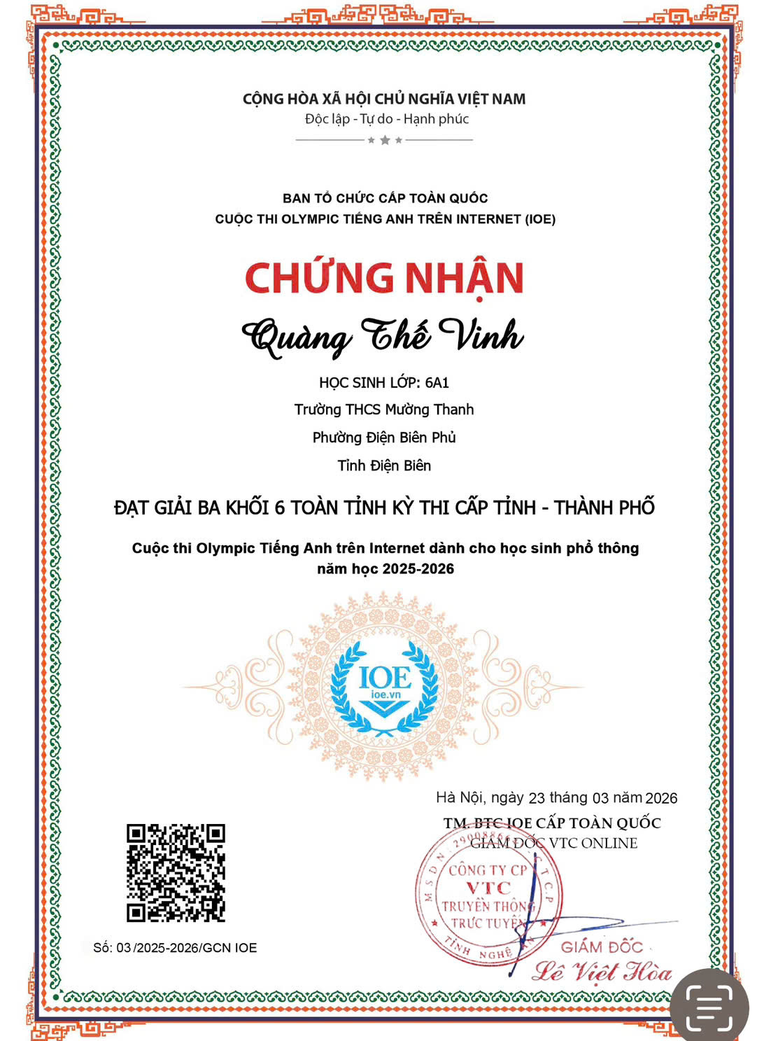 Trường THCS Mường Thanh tham gia cuộc thi Olympic tiếng anh trên internet cấp tỉnh năm học 2025-2026