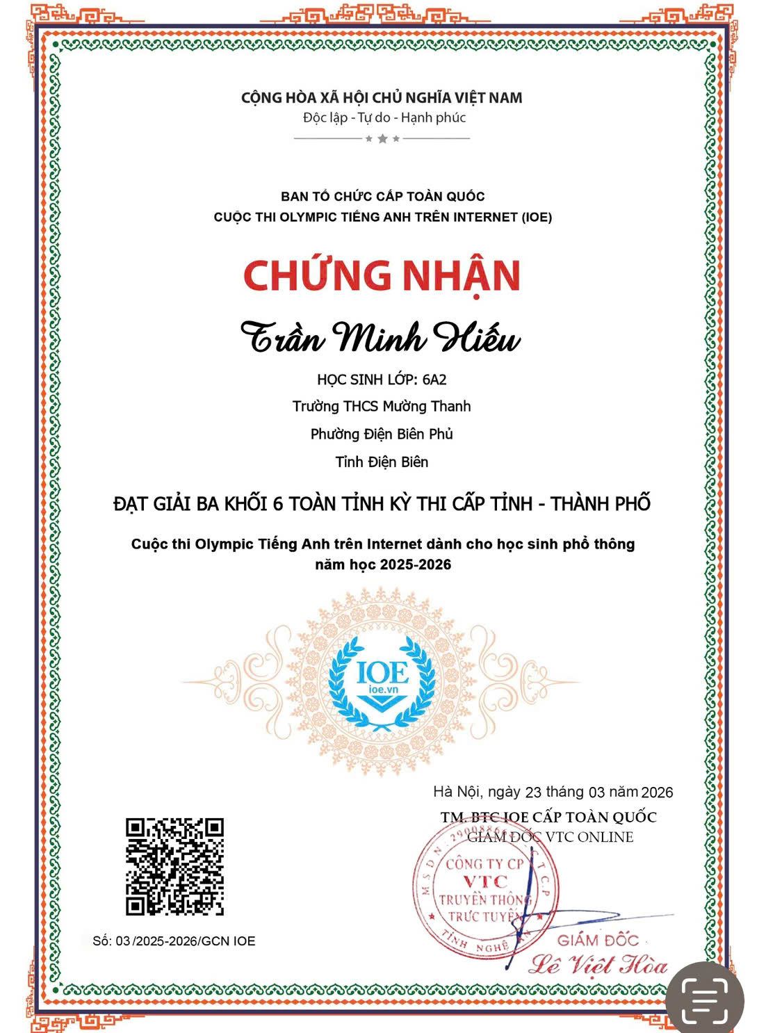 Trường THCS Mường Thanh tham gia cuộc thi Olympic tiếng anh trên internet cấp tỉnh năm học 2025-2026