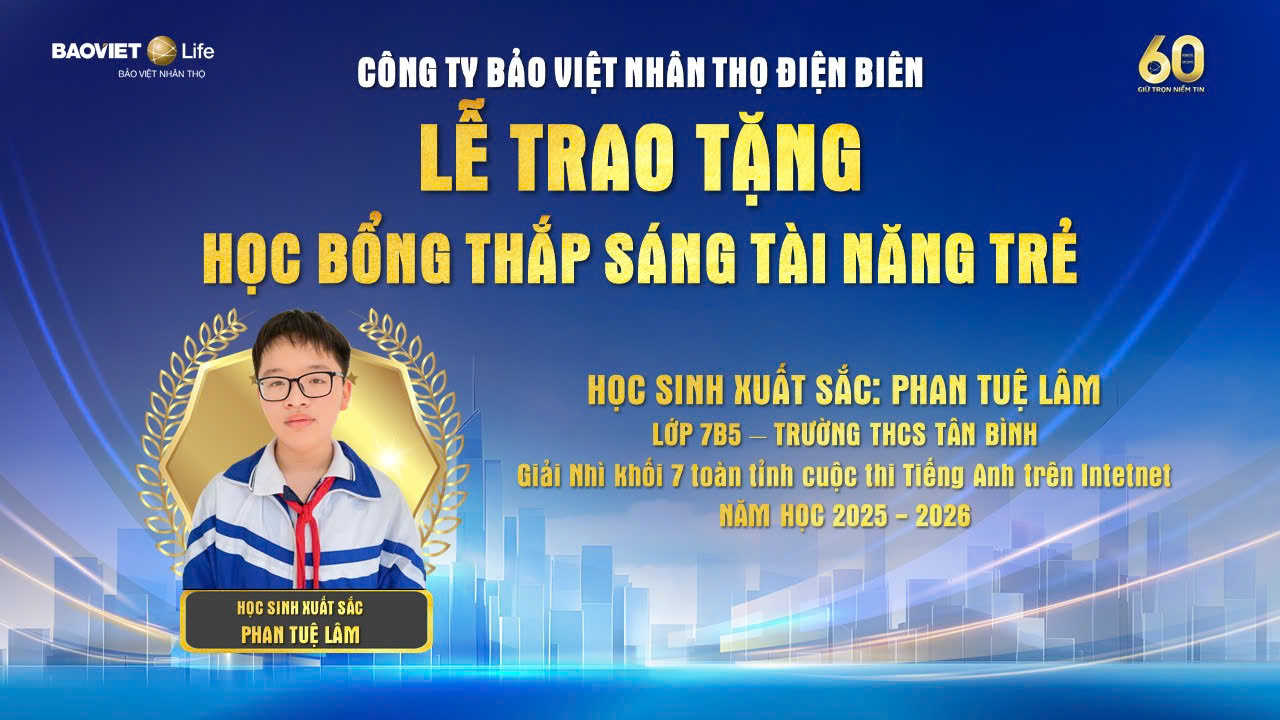 Công ty Bảo Việt Nhân thọ Điện Biên phối hợp với trường THCS Tân Bình triển khai chương trình học bổng “Thắp sáng tài năng trẻ” năm 2026