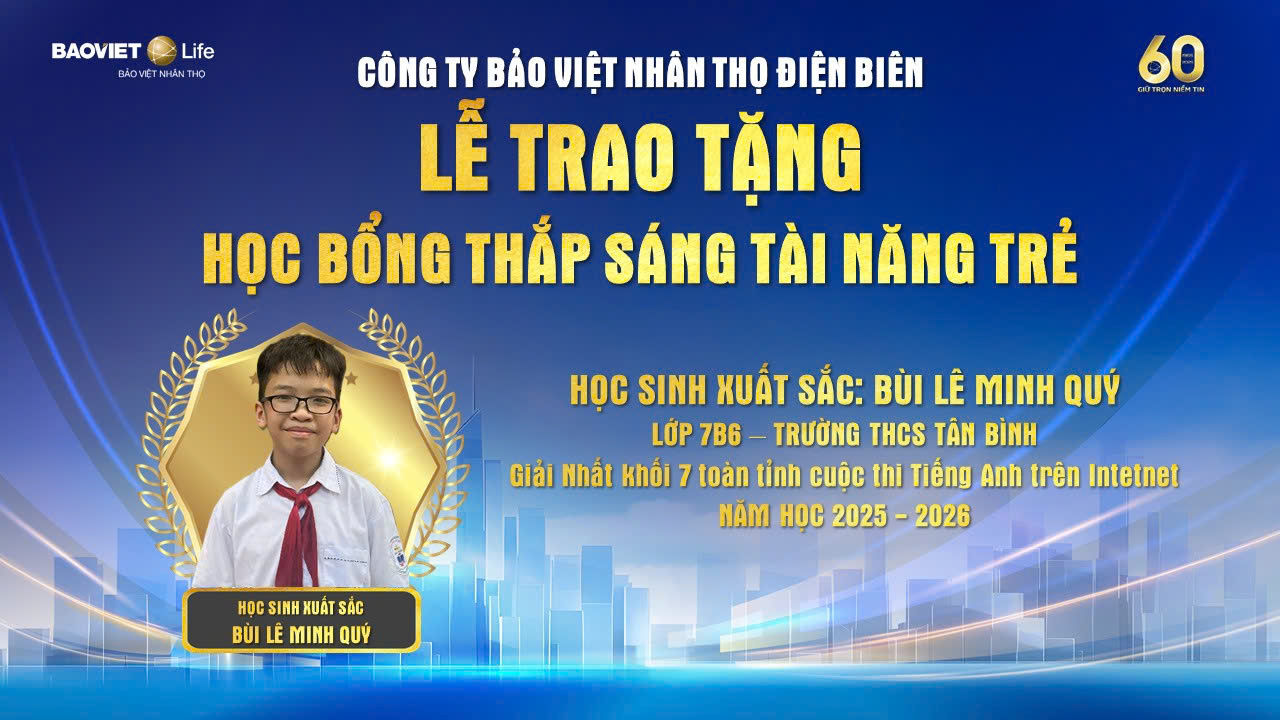 Công ty Bảo Việt Nhân thọ Điện Biên phối hợp với trường THCS Tân Bình triển khai chương trình học bổng “Thắp sáng tài năng trẻ” năm 2026
