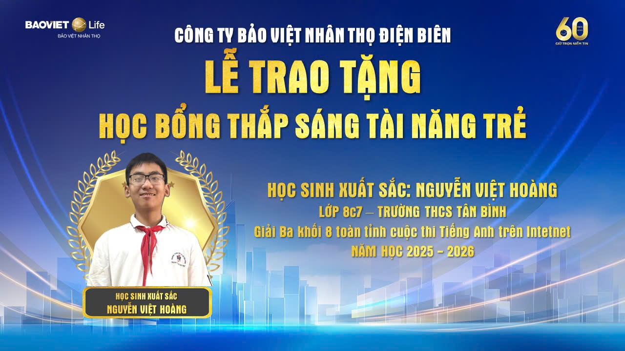 Công ty Bảo Việt Nhân thọ Điện Biên phối hợp với trường THCS Tân Bình triển khai chương trình học bổng “Thắp sáng tài năng trẻ” năm 2026