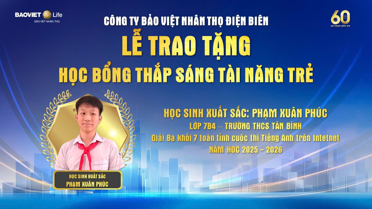 Công ty Bảo Việt Nhân thọ Điện Biên phối hợp với trường THCS Tân Bình triển khai chương trình học bổng “Thắp sáng tài năng trẻ” năm 2026