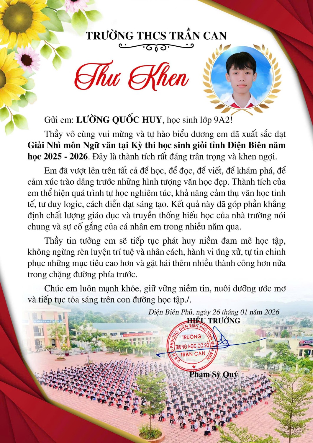 Thư khen học sinh đạt thành tích cao trong kỳ thi hsg cấp tỉnh
