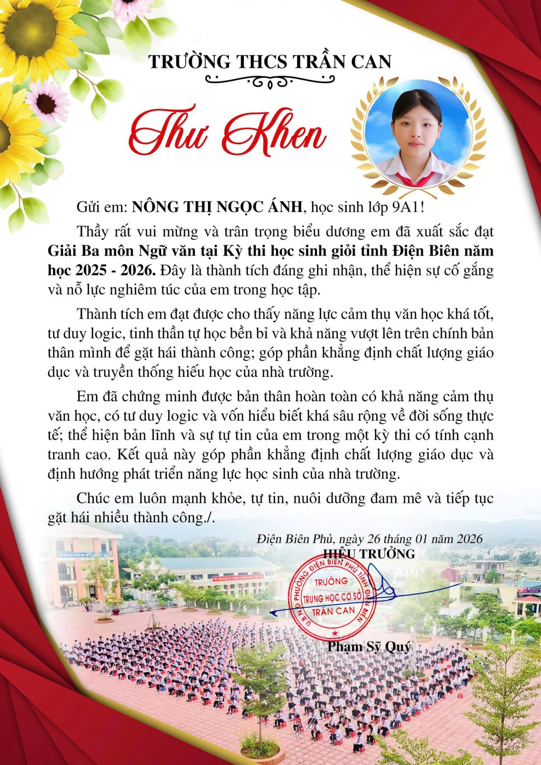 Thư khen học sinh đạt thành tích cao trong kỳ thi hsg cấp tỉnh