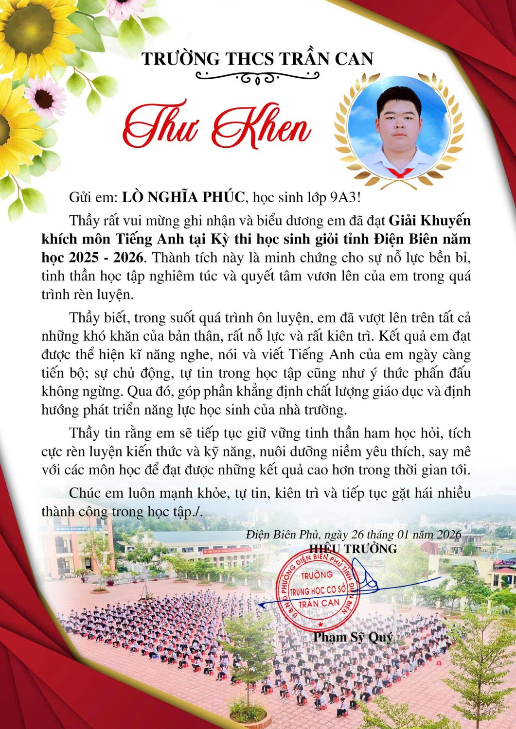 Thư khen học sinh đạt thành tích cao trong kỳ thi hsg cấp tỉnh