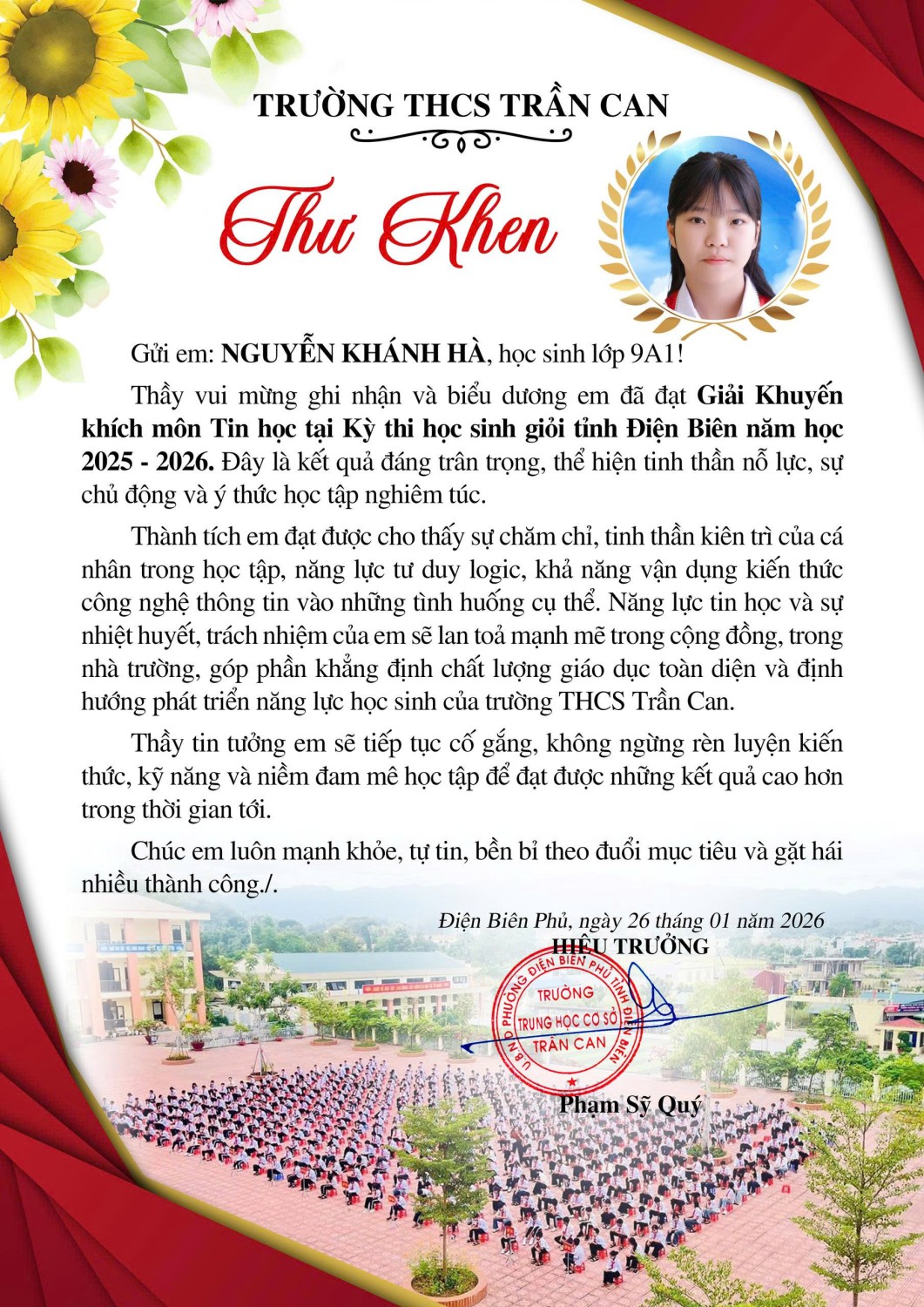 Thư khen học sinh đạt thành tích cao trong kỳ thi hsg cấp tỉnh
