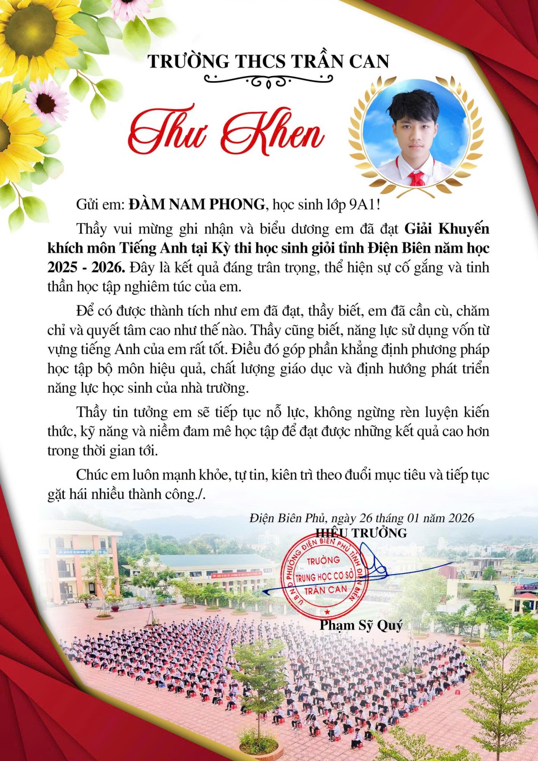 Thư khen học sinh đạt thành tích cao trong kỳ thi hsg cấp tỉnh