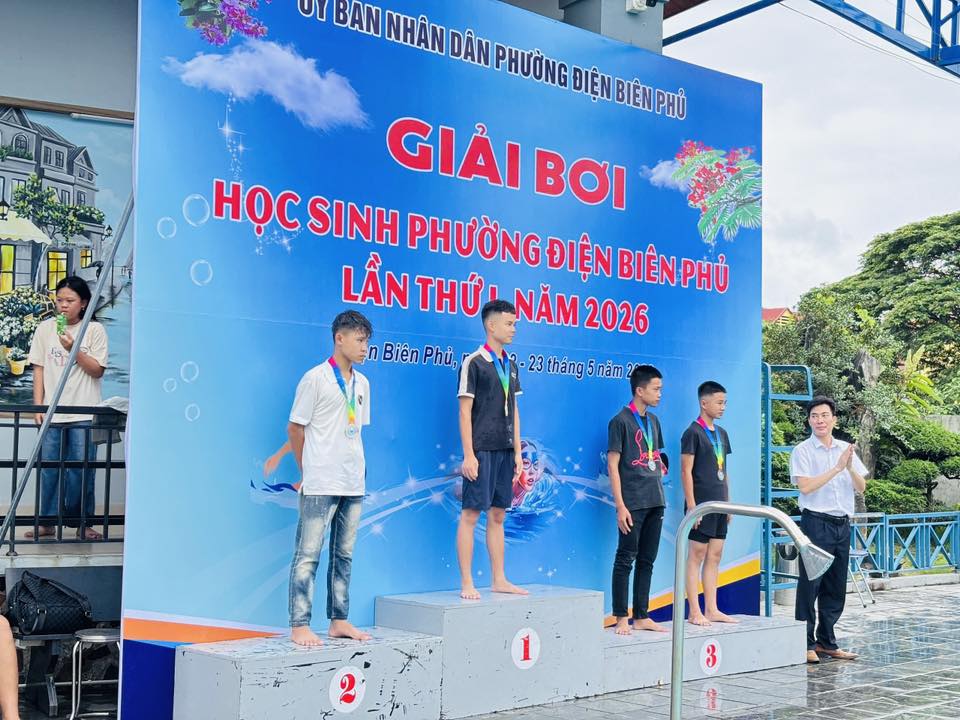 Trường THCS Trần Can tham gia giải bơi học sinh phường Điện Biên Phủ lần thứ i năm 2026 và đạt thành tích ấn tượng